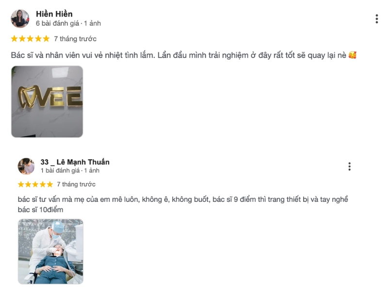 Một số đánh giá từ khách hàng về Nha khoa WEE